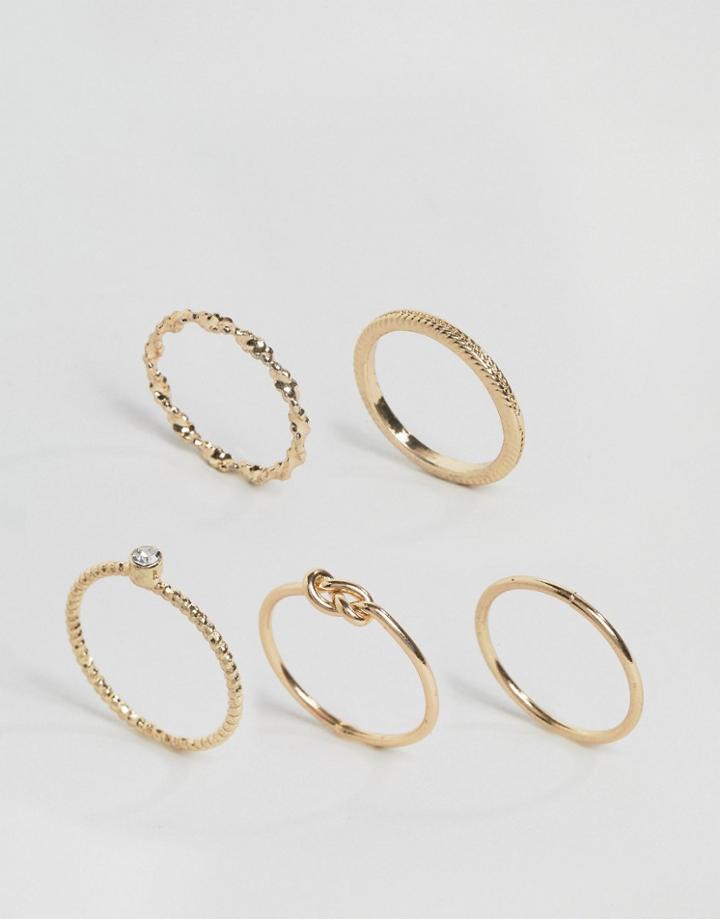 Asos Pack Of 5 Easy Sleek Ring Pack - Gold