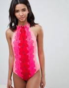 Ted Baker Pink Floral Halterneck Swimsuit - Pink