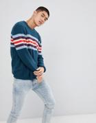 Asos Knitted Sweater With Color Block Stripe - Navy