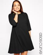Asos Curve Seamed Swing Dress With Long Sleeve - Black $45.00
