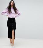 Asos Design Tall Rib Popper Midi Skirt-black