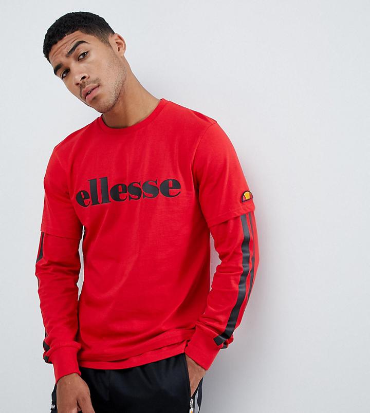 Ellesse Layered Long Sleeve T-shirt With Side Stripe In Red - Red