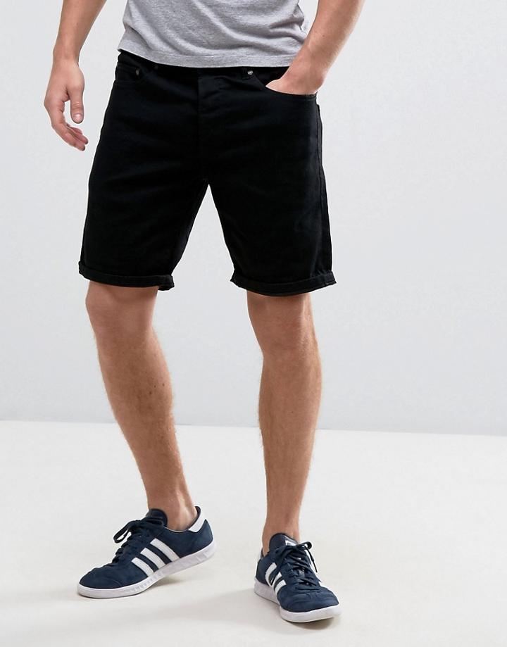 Solid Denim Shorts In Black Wash - Black