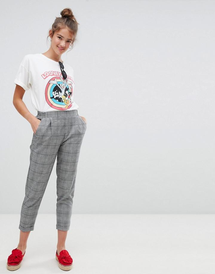 Pull & Bear Check Print Tapered Pants - Gray