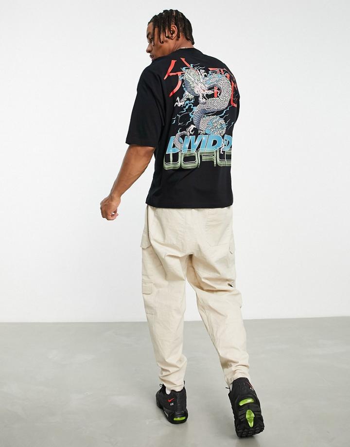 Asos Design Oversized T-shirt In Black With Dragon Back Print