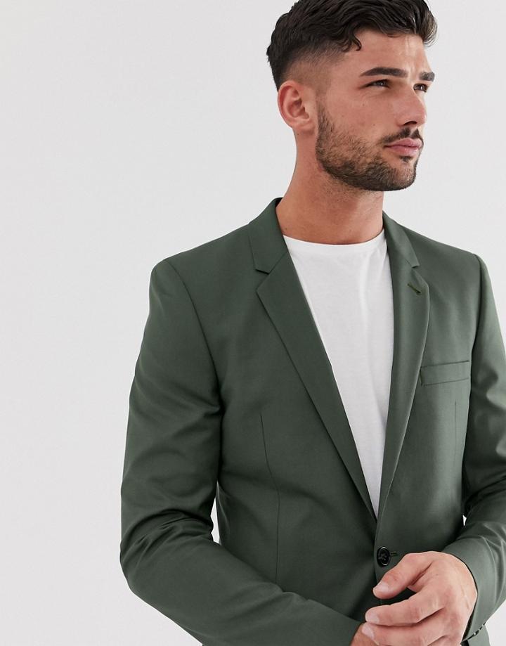 Asos Design Skinny Suit Jacket In Khaki-green