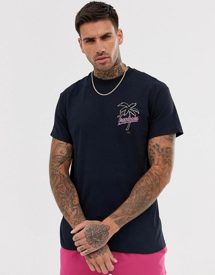 River Island T-shirt With Tropical Palm Print In Black