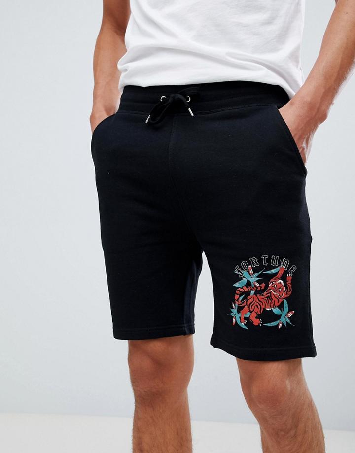 Asos Design Skinny Jersey Shorts With Tiger Print In Black - Black