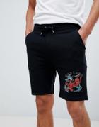 Asos Design Skinny Jersey Shorts With Tiger Print In Black - Black