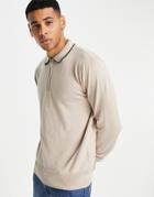 Gianni Feraud Tipped Knitted Zip Polo Shirt-neutral