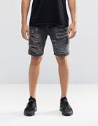 Asos Slim Denim Shorts With Extreme Rips In Washed Black - Washed Black