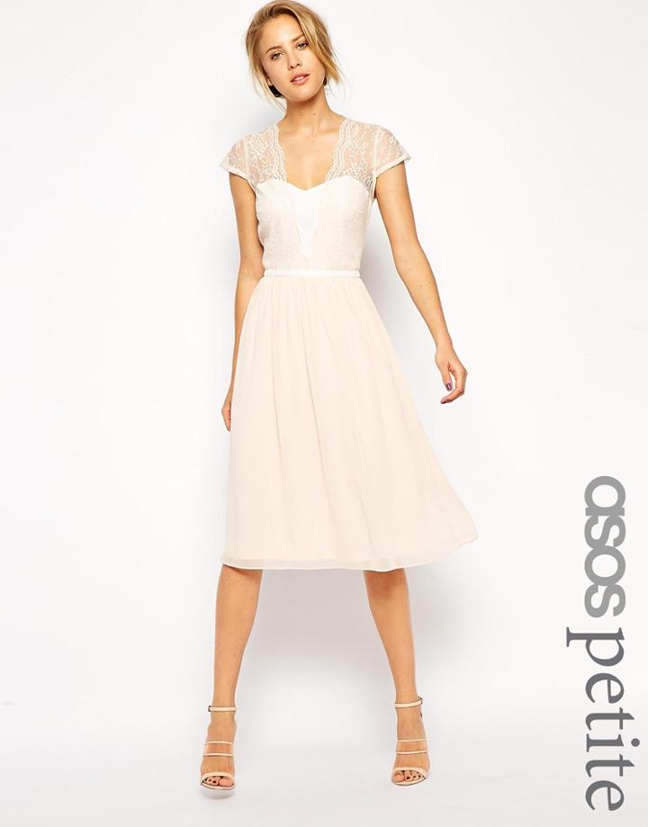 Asos Petite Scalloped Lace Midi Dress - Nude