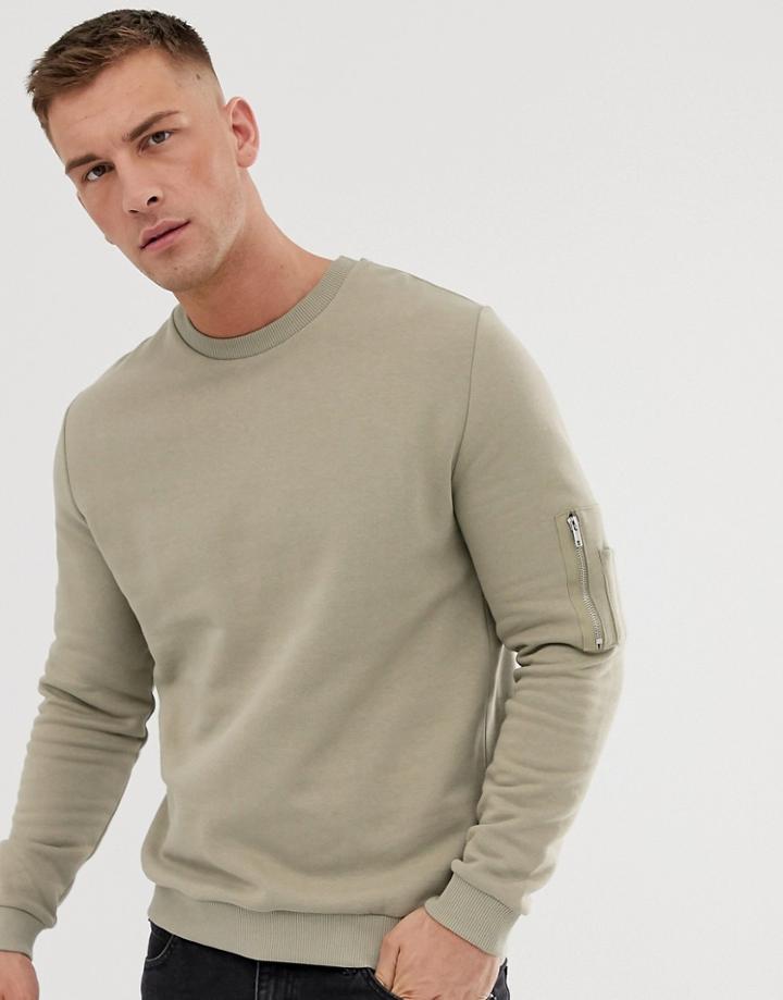 Asos Design Sweatshirt With Ma1 Pocket In Green - Green
