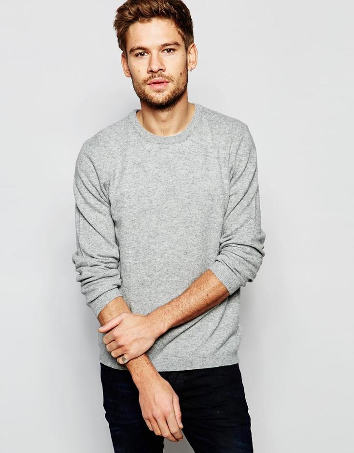 Asos Lightweight Lambswool Rich Sweater In Gray - Light Gray
