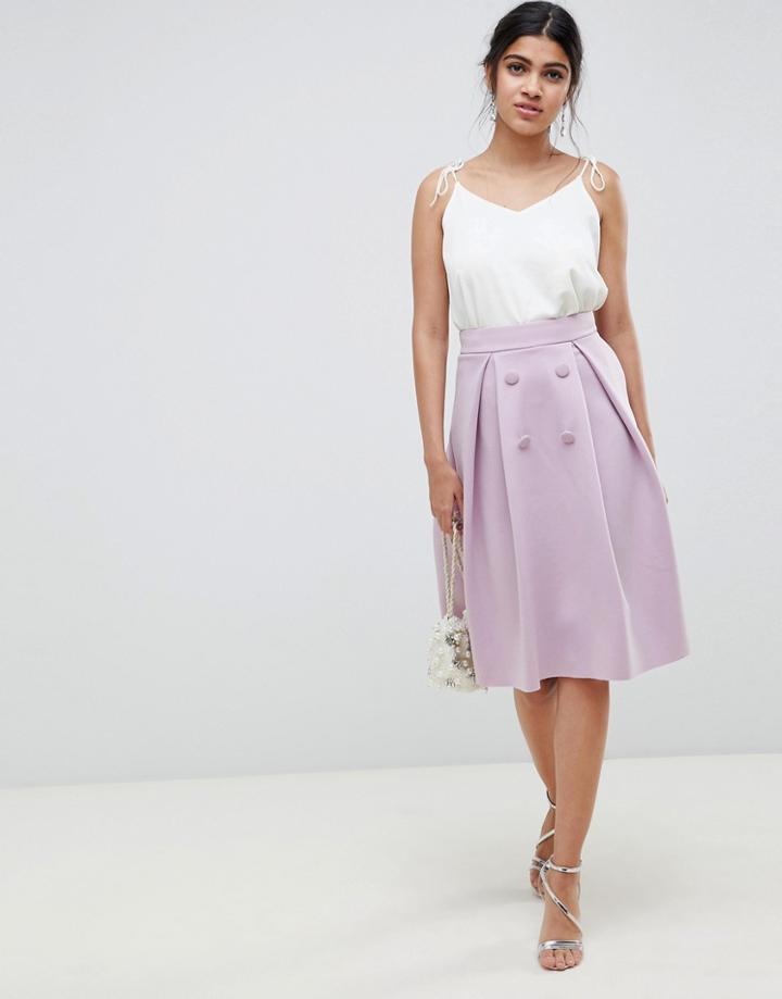 Asos Design Double Breasted Midi Prom Skirt - Purple
