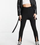 New Look Petite Split Front Pants In Black