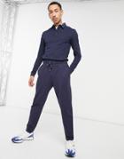 Asos Design Tapered Sweatpants In Pique With Fixed Hem In Navy - Part Of A Set