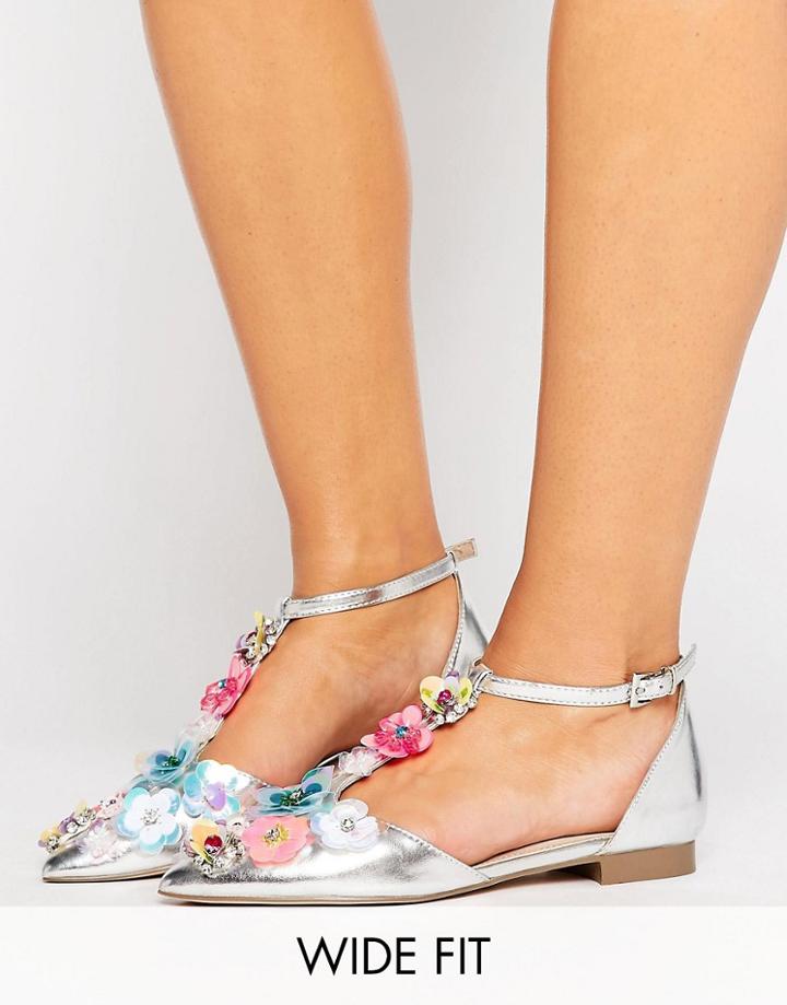 Asos Luscious Wide Fit Embellished Ballet Flats - Silver