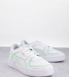 Puma Ca Pro Logo Piping Sneakers In White And Green Exclusive To Asos