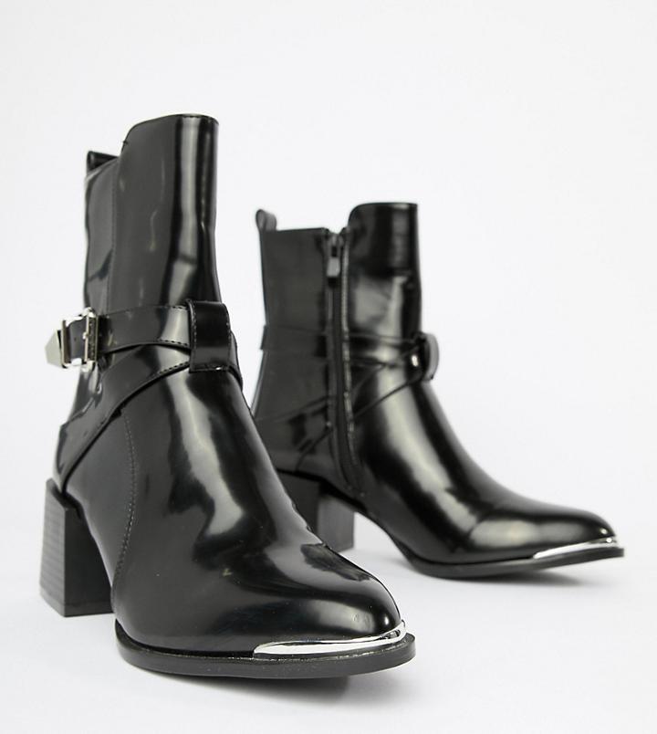 Raid Wide Fit Poppy Black Western Detail Ankle Boots
