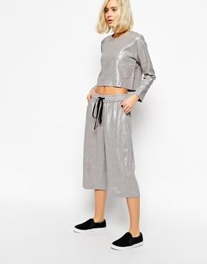 Asos White Metallic Tie Waist Bermuda Culottes - Silver