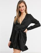 Lola May Wrap Dress With Ruffle Detail-black