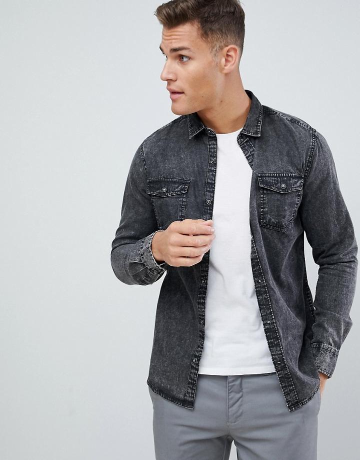 Only And Sons Dark Denim Shirt - Black