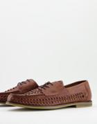 Truffle Collection Faux Leather Woven Lace Up Shoes In Brown