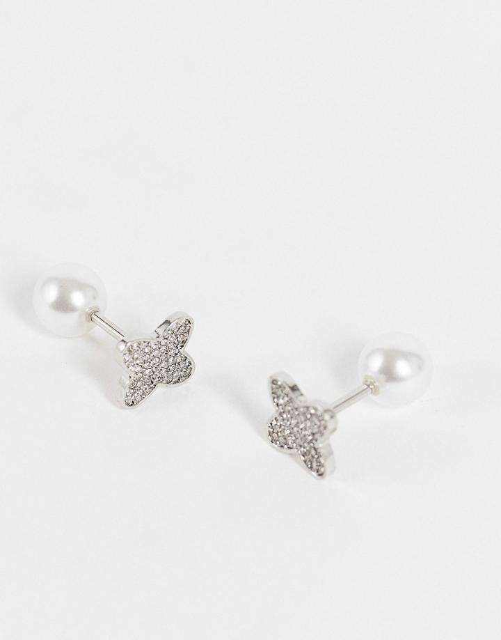 Asos Design Cufflinks With Rhinestones And Faux Pearl-silver
