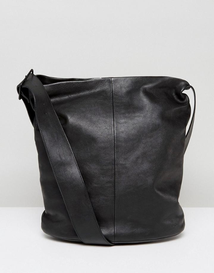 Vagabond Minimal Leather Shoulder Bag With Cross Body Strap - Black