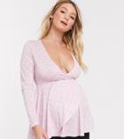 Asos Design Maternity Exclusive Wrap Smock Top In Polka Dot-pink