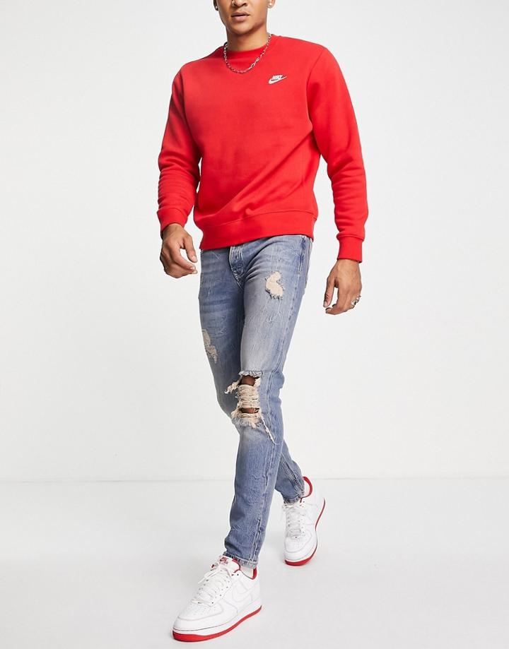 Topman Stretch Skinny Rip Jeans In Mid Wash Tint-blues