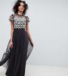 Needle & Thread Embroidered Bodice Tulle Maxi Dress In Graphite-multi