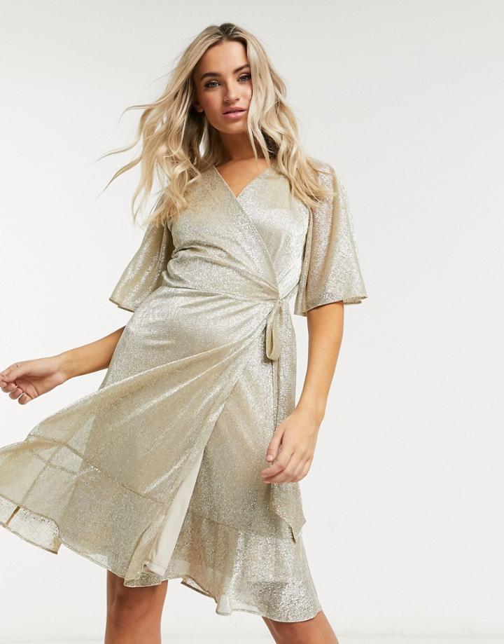 Style Cheat Sparkle Mini Wrap Dress In Gold