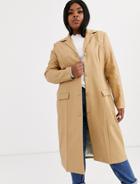 Unique21 Hero Plus Longline Jacket In Vintage Faux Leather - Beige