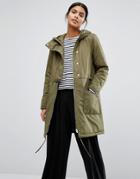 Vila Padded Button Front Coat - Green