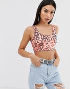 Boohoo Scoop Neck Crop Top In Neon Animal - Multi