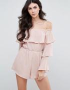 Love & Other Things Bardot Romper With Frill Sleeves - Pink