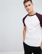 Asos Design Muscle Fit Raglan T-shirt With Contrast Sleeves - White