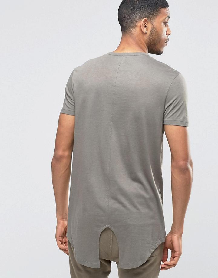 Asos Super Longline T-shirt With Fishtail Hem In Drape Fabric - Gray