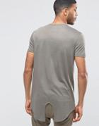 Asos Super Longline T-shirt With Fishtail Hem In Drape Fabric - Gray