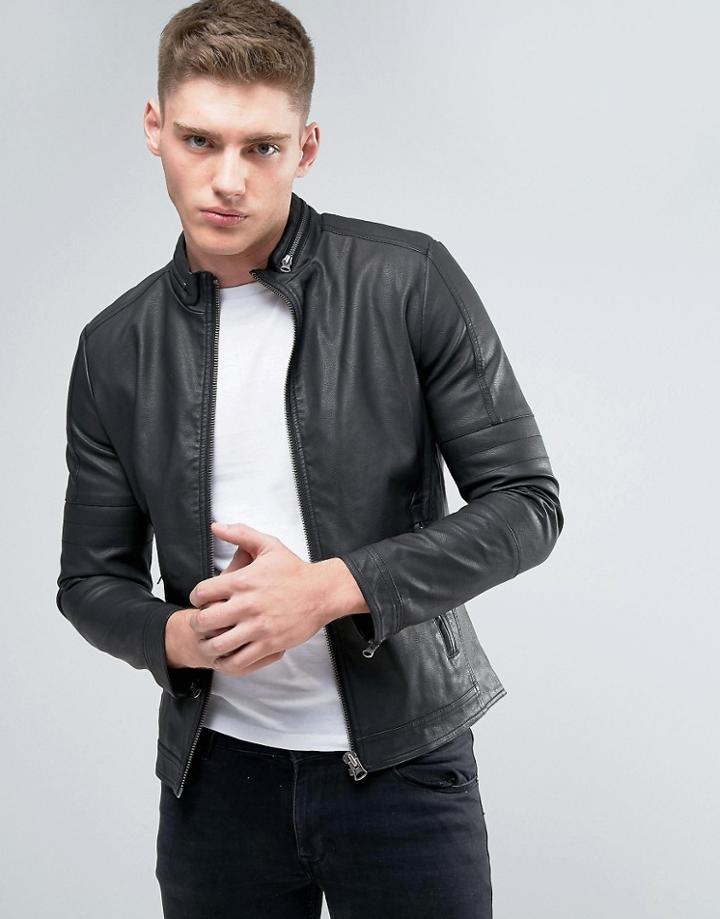 Lindbergh Faux Leather Jacket In Black - Black