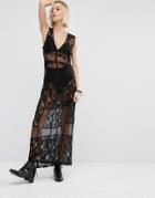 Religion Maxi Dress In Sheer Lace - Black