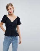 Asos Design Waisted Button Front Top-black