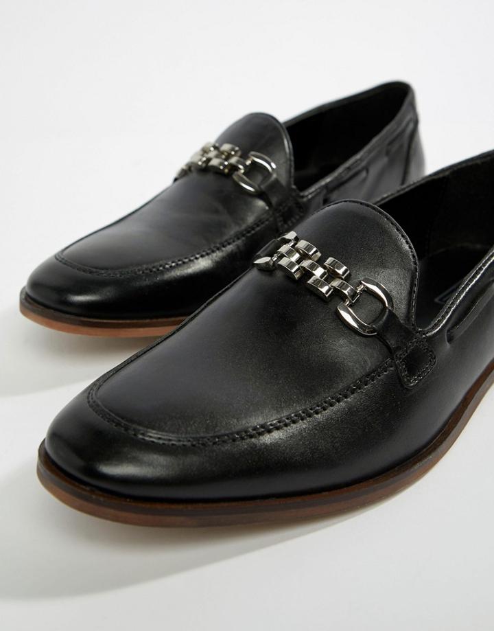 Asos Design Loafers In Black Leather With Chain - Black