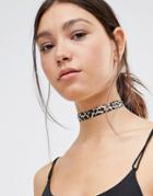 Krystal Leopard Print Choker Necklace - Black