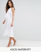 Asos Maternity Double Ruffle Open Back Pephem Midi Dress - White