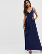 Asos Design Cami Wrap Maxi Dress With Tie Waist - Navy