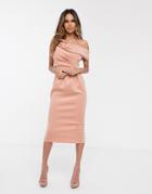 Asos Design Drape Fallen Shoulder Midi Dress-pink