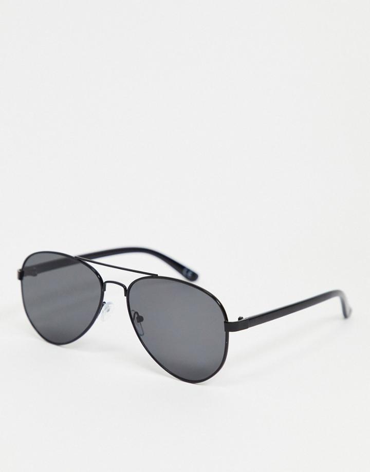 Asos Design Aviator Sunglasses In Black With Smoke Lens